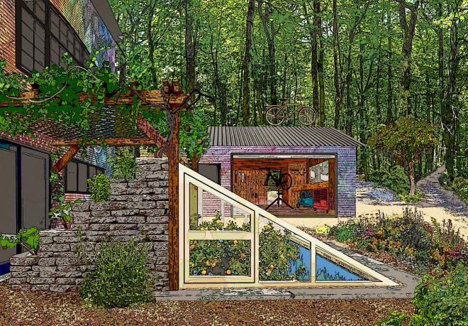 A Sunken Greenhouse and a Bike Kitchen