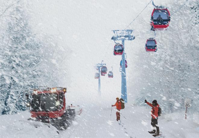 Ropeway over a Seasonal Road - Winter
