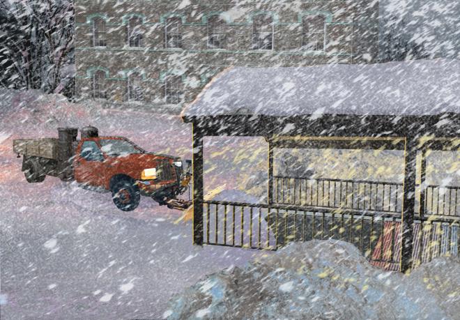 Woodgas Plow Truck Filling a Village Snow Vault